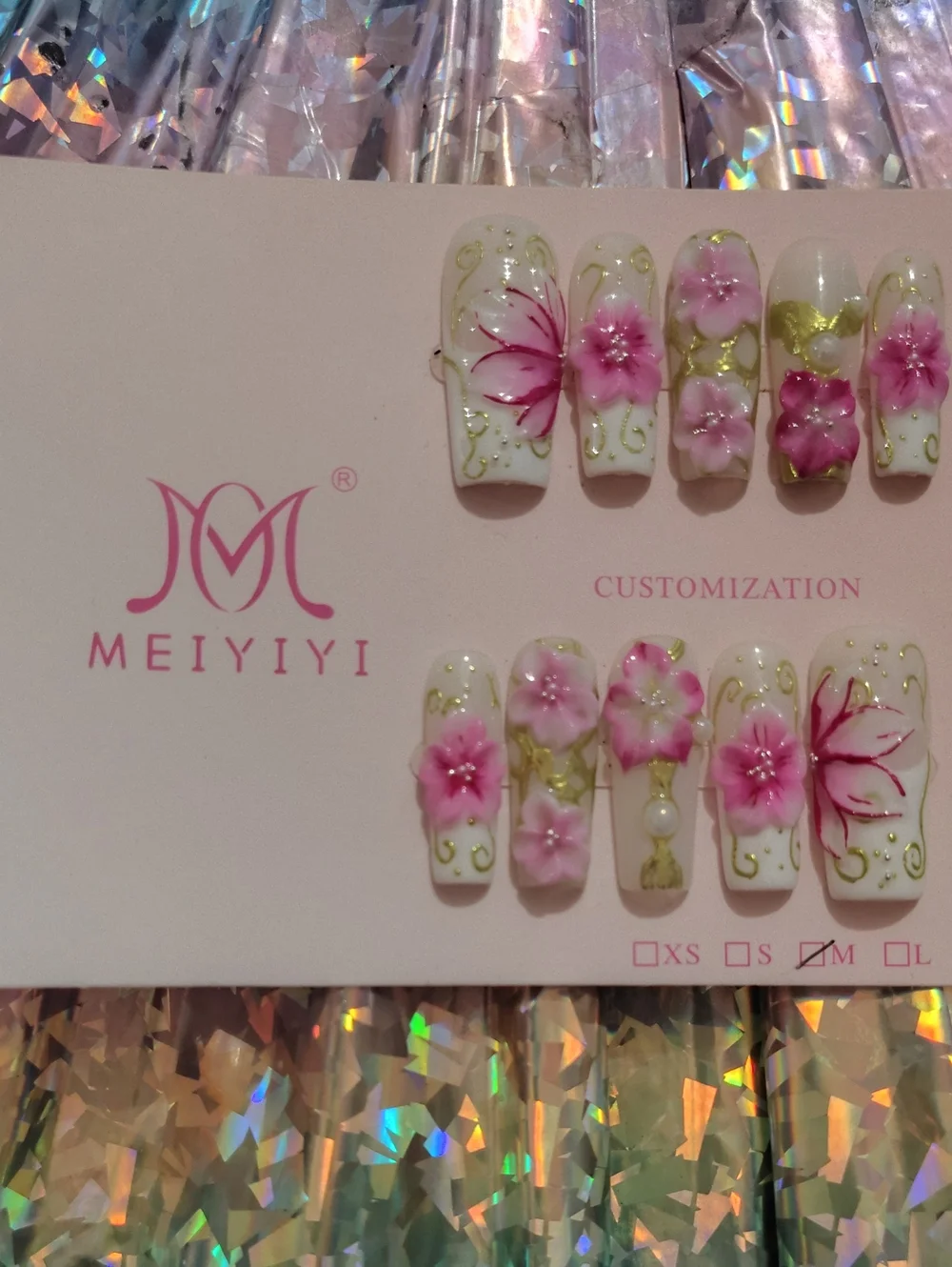 3D Pink Floral Press-On Nail Set